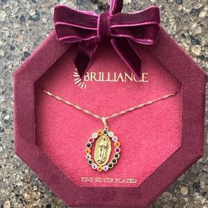 Brilliance Gold and Multicolor Stone Virgin  Mary Necklace